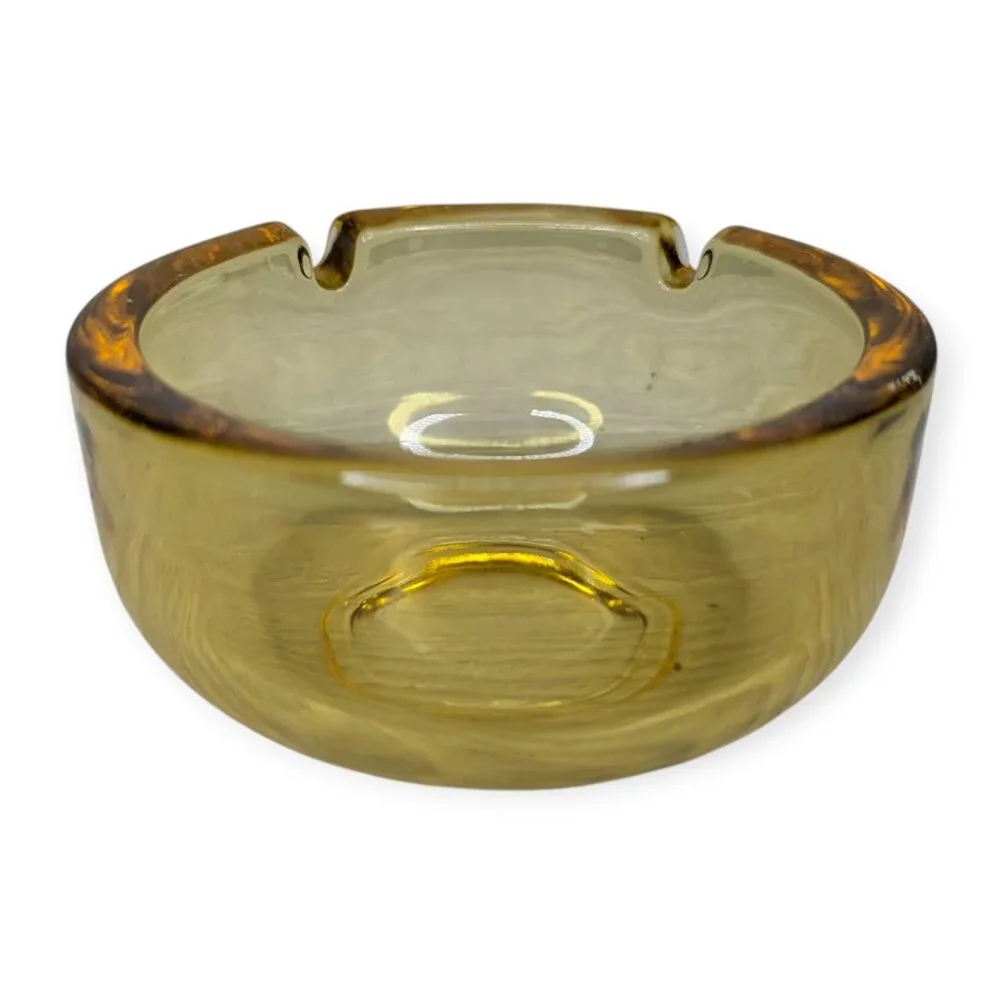 Vintage Amber Glass Round Ashtray 4
